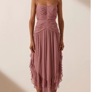 Shona Joy OLYMPIA RUCHED MIDI DRESS - ANTIQUE ROSE